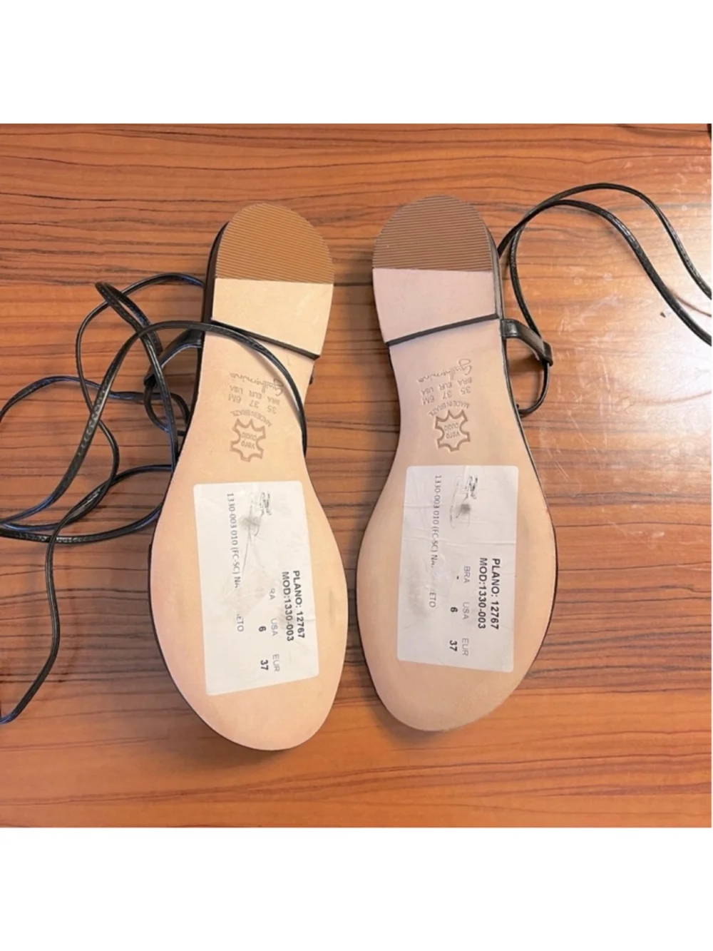 Anthropologie Guilhermina Black Leather Lace-Up Gladiator Thong Sandals Sz 6/37